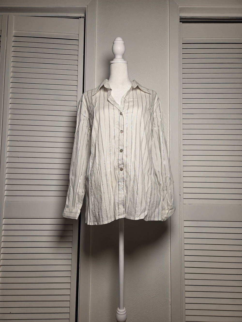 Classic White Striped Button-Up Men’s Shirt